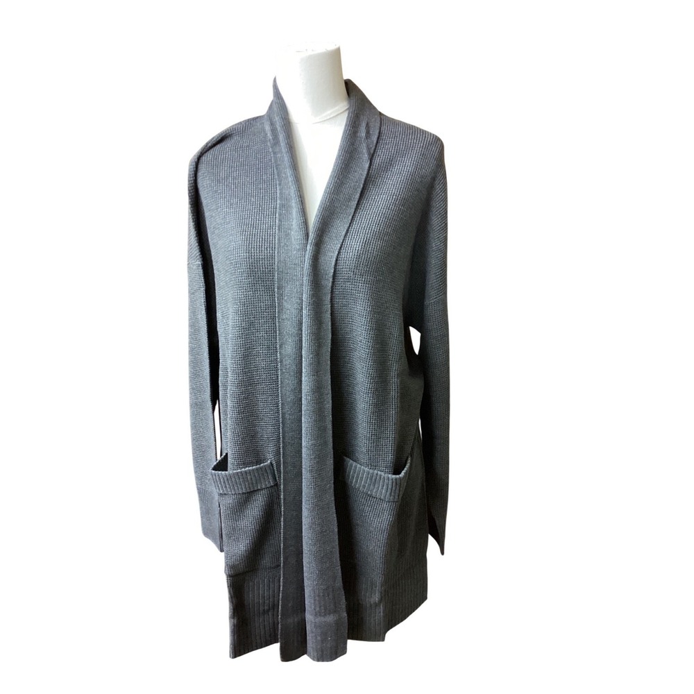Barefoot Dreams Luxeblend Waffle Knit Cardigan Anchor Grey BDWNV25348 Large NWT